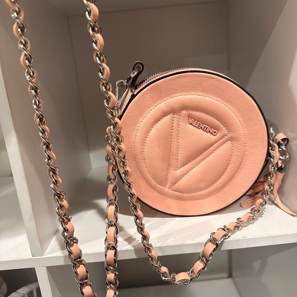 Valentino Blush Pink Round Leather Crossbody with Chain Strap - Picture 2 of 5